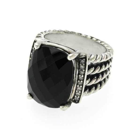 Authentic David Yurman 925 Sterling Silver Onyx Wheaton Ring Size 5